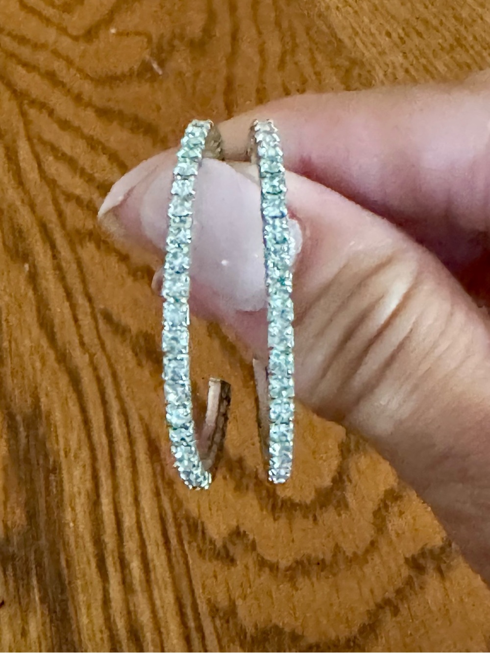 Silver Rhinestone Pave Hoop Earrings 1.5 Inch Bling Glamorous Statement